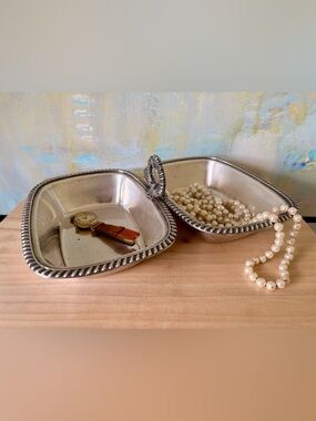 Vintage Silver-plated Double Serving /Vanity Tray with Rope-Edge Detail
